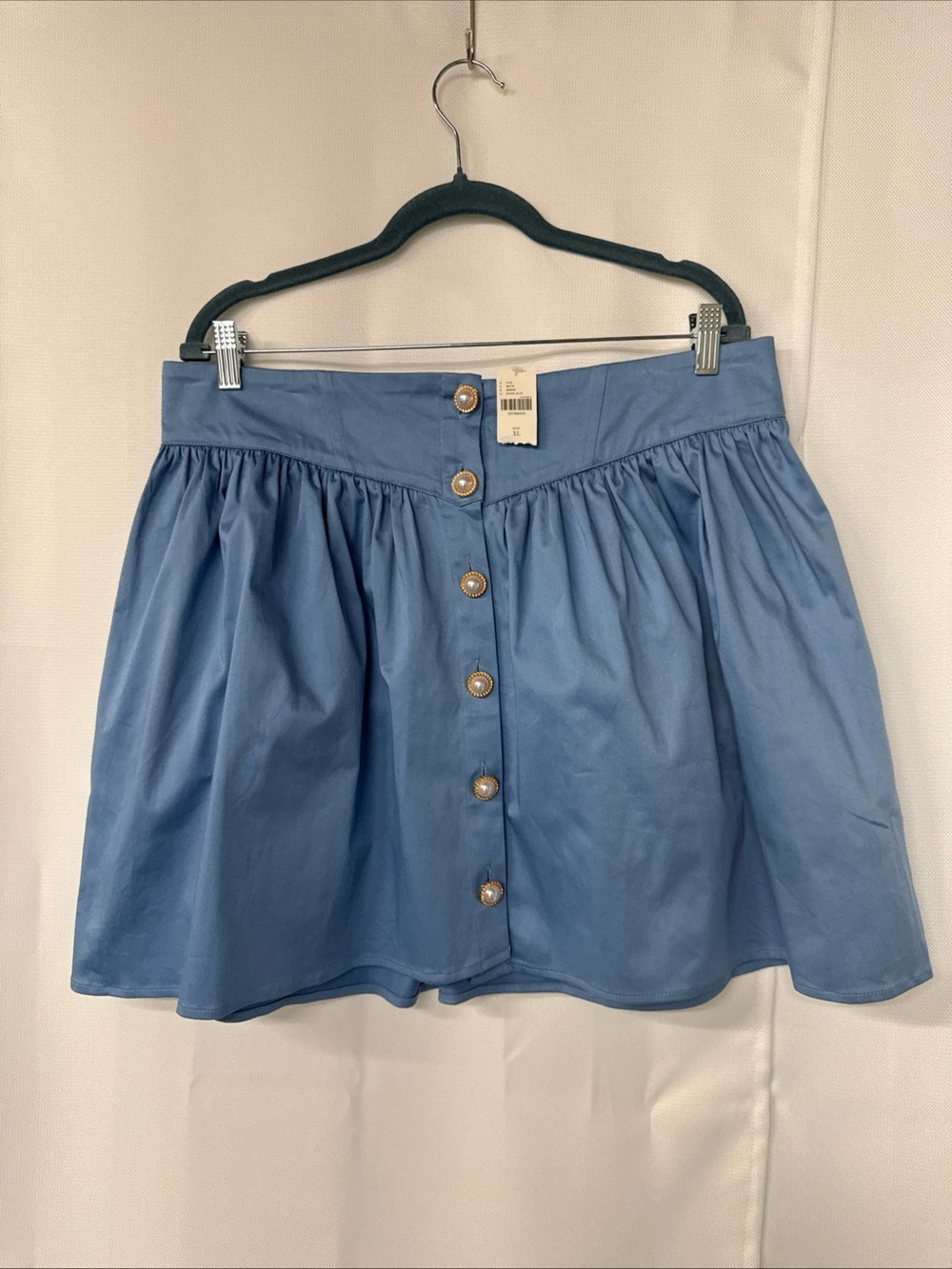 NWT Anthropologie Maeve Sz XL Stone Blue Basque Waist Buttondown Mini Skirt